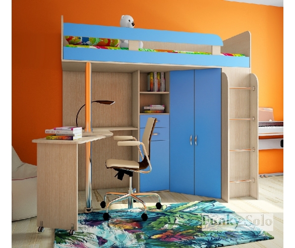 Детская кровать чердак Фанки Соло 2 дуб кремона / голубой