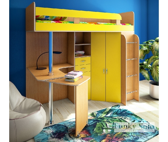 Детская мебель  - кровать чердак Фанки Соло 2 бук / желтый