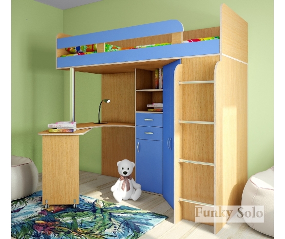 Детская мебель  - кровать чердак Фанки Соло 2 бук / голубой