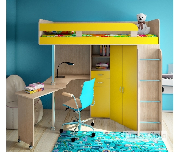 Детская мебель  - кровать чердак Фанки Соло 2 дуб кремона / желтый