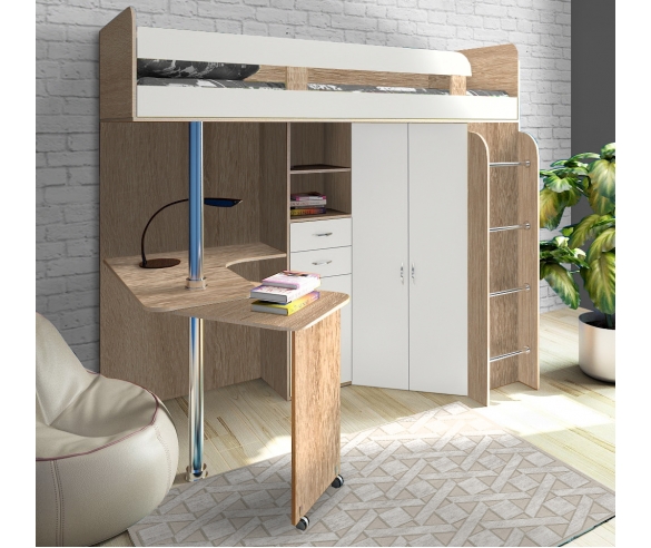 купить кровать чердак Фанки Соло 2 бордолино / белый