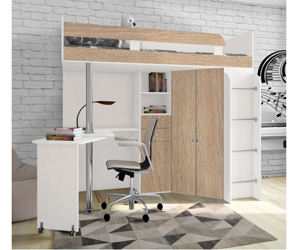 купить кровать чердак Фанки Соло 2 белый / бордолино