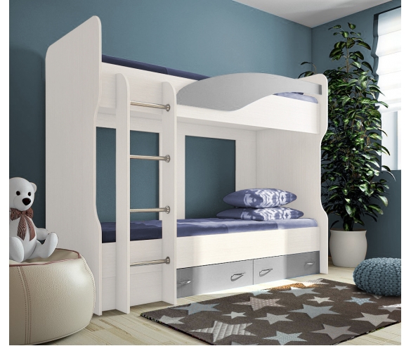 мебель для детей - двухъярусная кровать Фанки Соло 4 белый/серый
