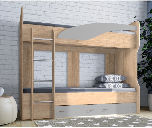 мебель для детей - двухъярусная кровать Фанки Соло 4 бордолино/серый