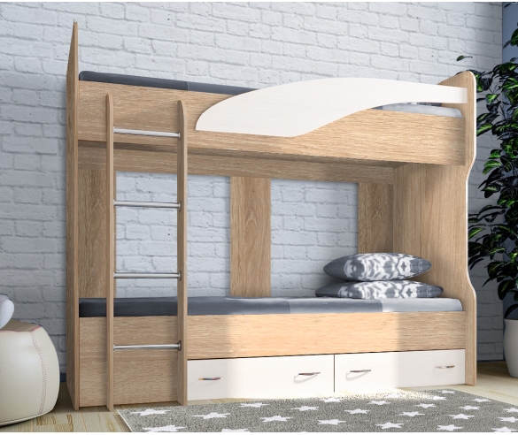 мебель для детей - двухъярусная кровать Фанки Соло 4 бордолино белый