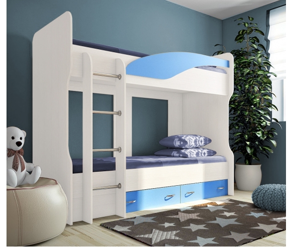 мебель для детей - двухъярусная кровать Фанки Соло 4 белый/голубой