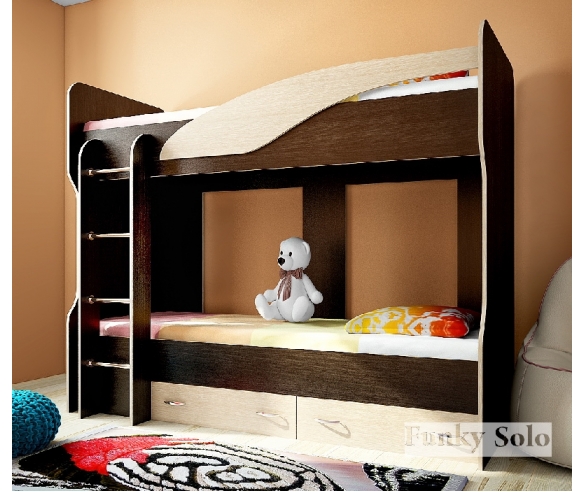 мебель для детей - двухъярусная кровать Фанки Соло 4 венге / дуб кремона