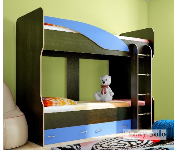 мебель для детей - двухъярусная кровать Фанки Соло 4 венге / голубой