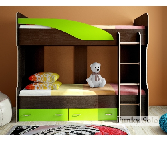 мебель для детей - двухъярусная кровать Фанки Соло 4 венге / лайм