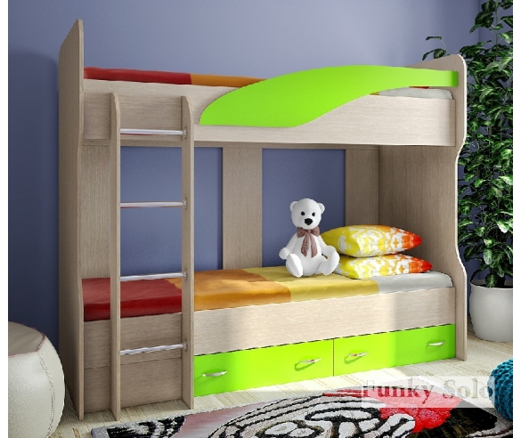 мебель для детей - двухъярусная кровать Фанки Соло 4 дуб кремона / лайм