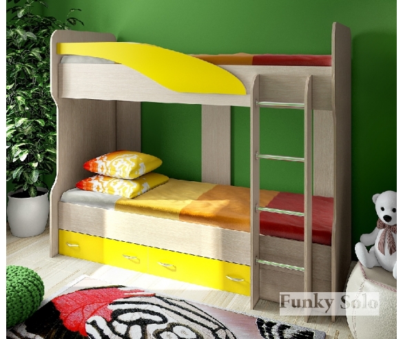 мебель для детей - двухъярусная кровать Фанки Соло 4 дуб кремона / желтый