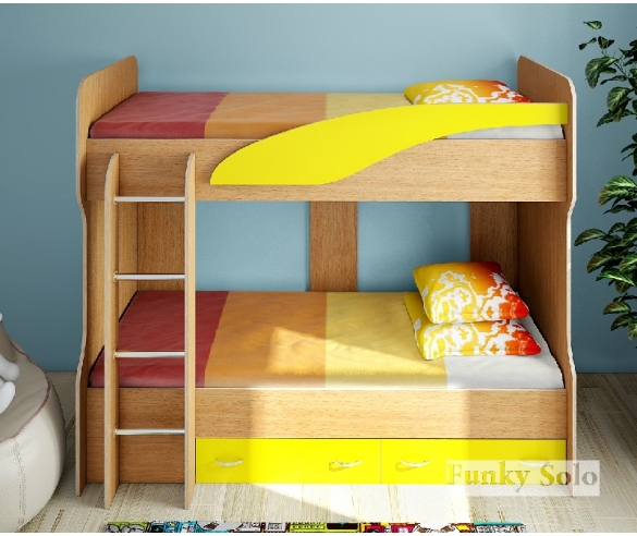 мебель для детей - двухъярусная кровать Фанки Соло 4 бук / желтый