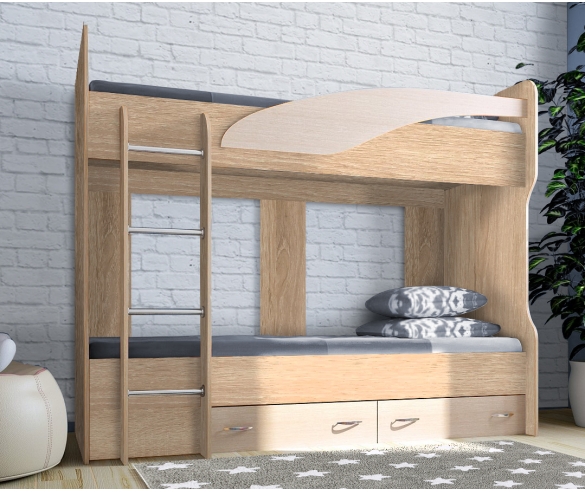 кровать детская двухъярусная Фанки Соло 4 бордолино / дуб кремона