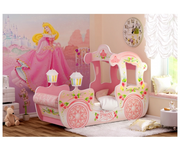 детская кроватка карета розовая