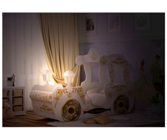 детская кровать для девочек карета ночник