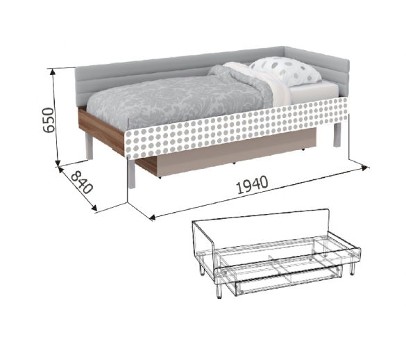 схема с размерами кровати серии Слеш