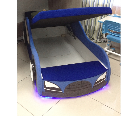 велюр - кровать машина диван для детей от 2х лет синего цвета подъемный механизм реальное фото