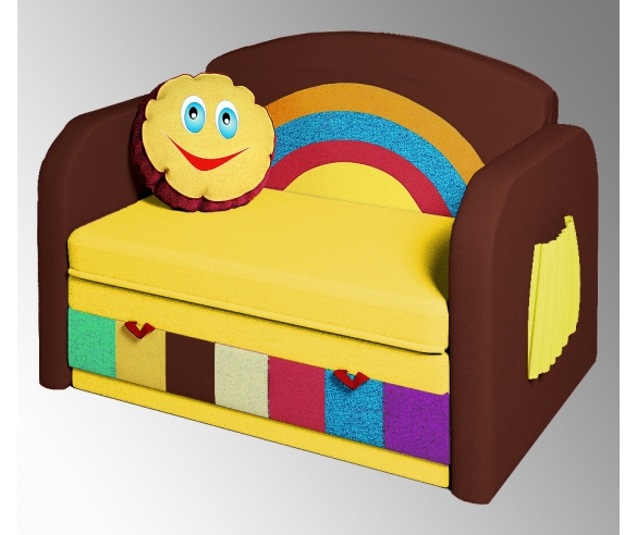 детский диван радуга коричнево желтый раздвижной с апликацией