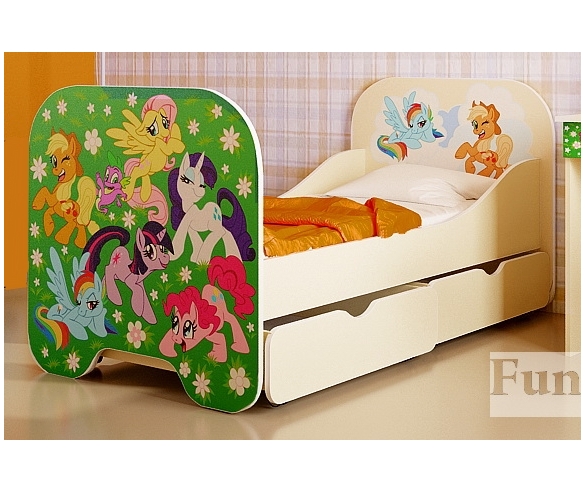 кровать для девочки Пони со спальным местом 160х80 см + 2 ящика
