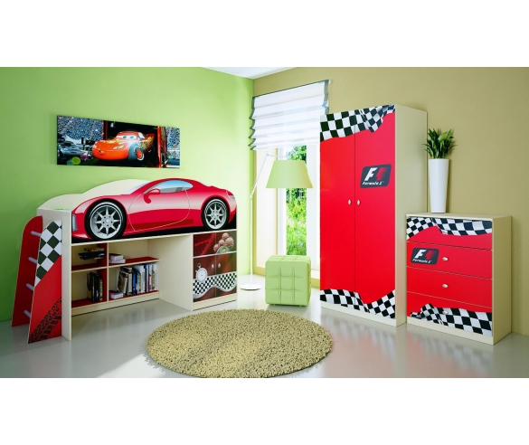 Комната для детей в красном цвете с модульной мебелью Фанки Авто 