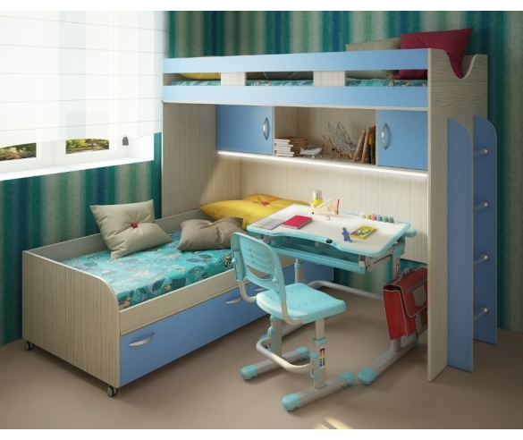 Детская кровать Фанки Кидз 22. Цвет корпуса: сосна лоредо, цвет фасада: голубой 