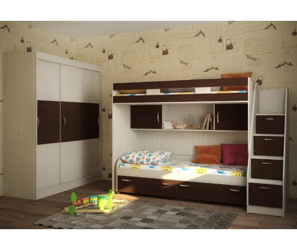 детская кровать для двоих детей Фанки КИдз 22. Цвет корпуса: сосна лоредо, цвет фасада: венге