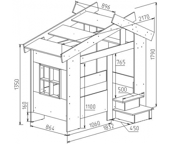 схема детской кровати Домик с размерами 