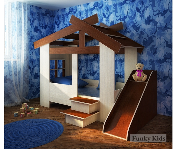 детская кровать Домик 13/64СВ + горка 13/18СВ. Цвет: Орех/Сосна лоредо