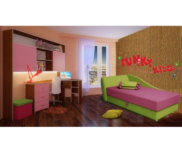 Детская мебель Фанки Кидз СВ + кушетка Свит. Цвет корпуса: Орех. Цвет фасада: Розовый