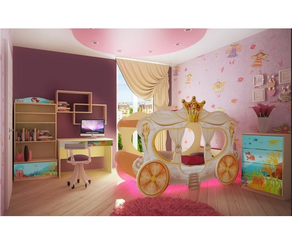 Детская кровать кареты Золушка + детская мебель Фанки Бэби