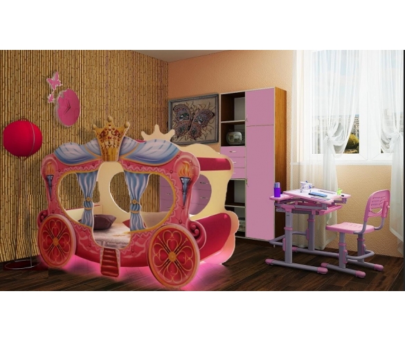 Кровать карета Золушка  с подсветкой + детская парта Фанки Дэск