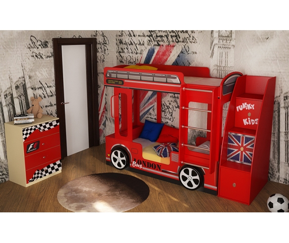 Кровать двухъярусная для детей в виде машины автобус - Лондон