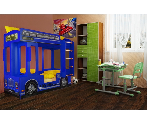 Комбинированный стеллаж-пенал Фанки Кидз + Парта Фанки Деск-1 + Двухъярусная кровать для детей Лондон