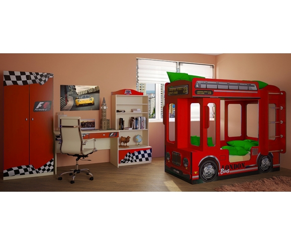 Кровать двухъярусная для двух детей в виде автобусов