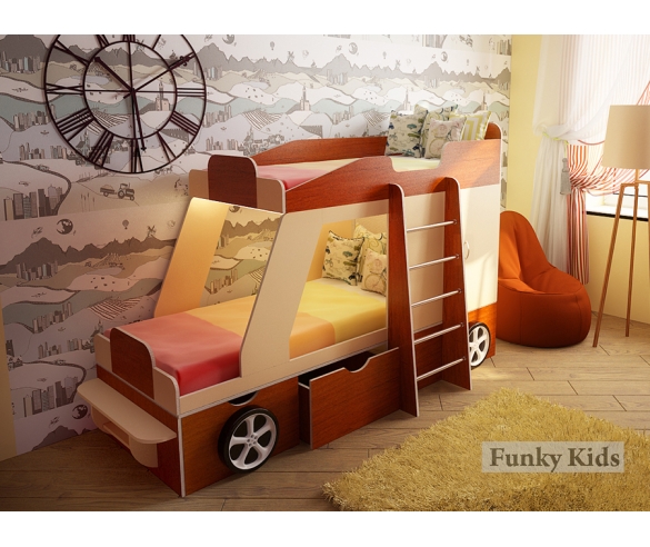 Кровать-машина Джип для двоих детей. Цвет: Орех/Крем ваниль