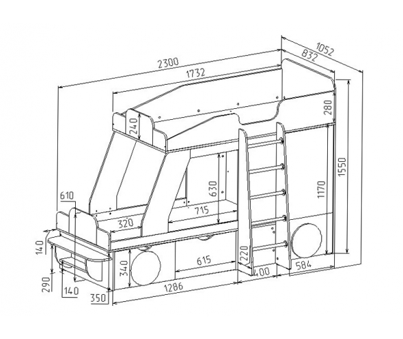 схема и размеры детской кровати Джип 