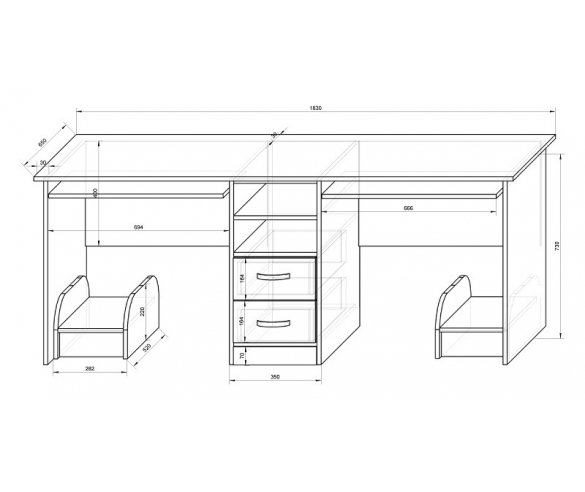 Стол письменный 13/51СВ Фанки Кидз - схема и размеры