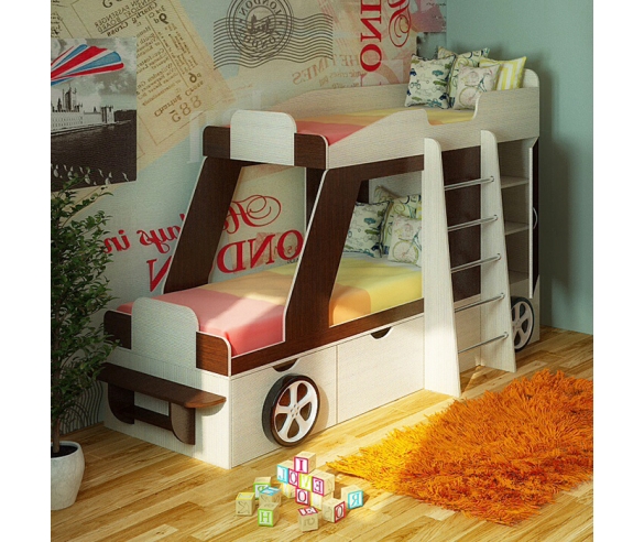 Детская двухъярусная кровать с ящиками для белья