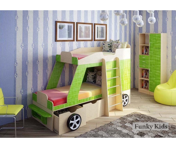 кровать-машина Джип для двоих детей. Цвет: крем ваниль/текстиль