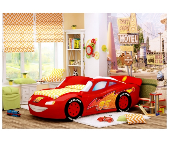 Объемная пластиковая кровать-машина Молния Люкс. Цвет - красный