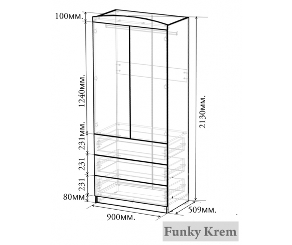 Двухстворчатый шкаф с выдвижными ящиами Фанки Крем ФКР-08 схема 