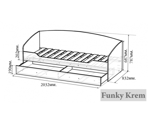 кровать детская с выдвижным ящиком Фанки Крем 