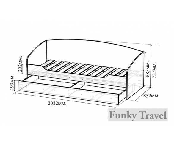 Кровать с выдвижным ящиком размеры схема