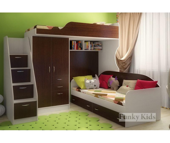Фанки Кидз 4/1СВ + 13/7СВ крвоать +13/8СВ тумба-лестница сосна лоредо/венге