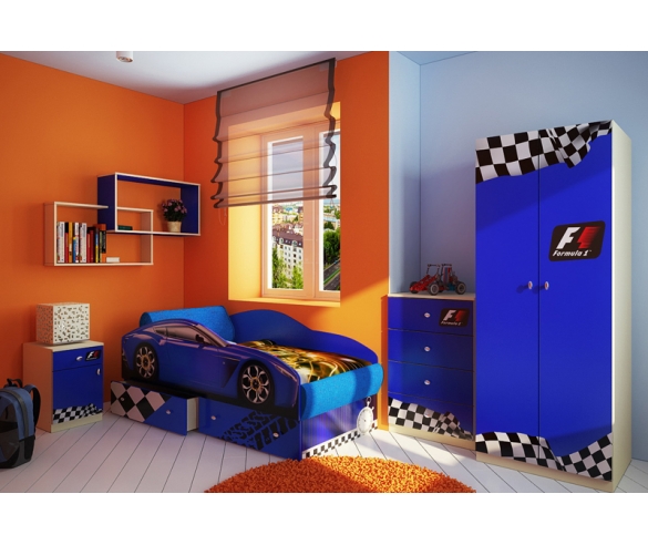 Модульная мебель Фанки Авто для детских комнат + кровать в виде машины Фанки Тесла 