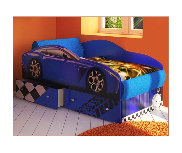 кровать-машина Тесла для детских комнат с выкатными ящиками