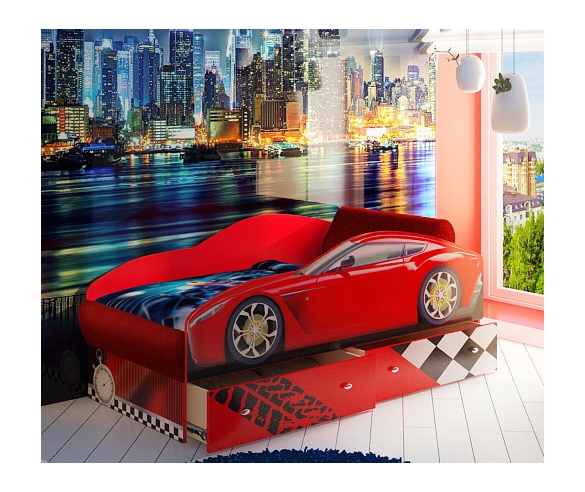 Кровать машина Тесла с выкатным спальным местом цвет красный 