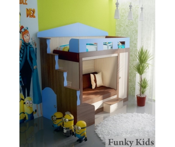 Кровать для двоих детей Фанки Хоум с лестницей арт. 11003, фасад голубой 