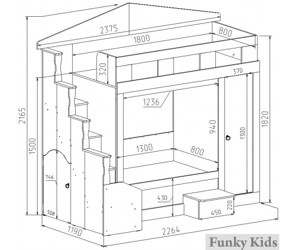 Схема с размерами кровати чердака Фанки Хоум арт. 11003