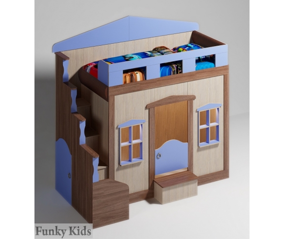 Кровать чердак с игровой зоной Фанки Хоум арт. 11001, фасад голубой